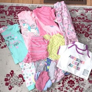 Lot of pjs, socks, and onesie